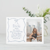 Invitation Dusty Blue Main Drawn Bow Photo Graduation Party (Debout devant)