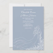 Invitation Dusty Blue main tiré Couple Rustic Mariage (Devant)