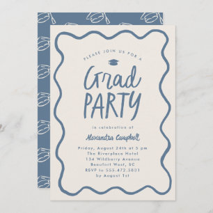 Invitation Dusty Blue Main tiré Squiggle Graduation Party