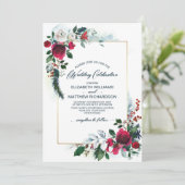 Invitation Dusty Blue | Mariage d'hiver en flamme rouge de Bo (Debout devant)