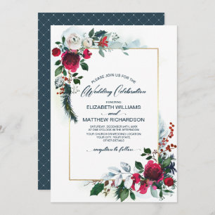Invitation Dusty Blue   Mariage d'hiver en flamme rouge de Bo