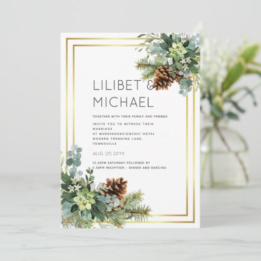 Invitation Dusty Blue Mariage Eucalyptus Budget vert (Debout devant)