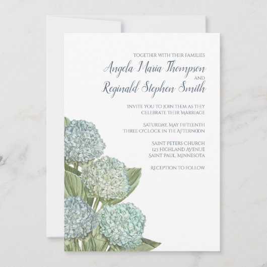 Invitation Dusty Blue Mariage Moderne Hydrangea Simple (Devant)