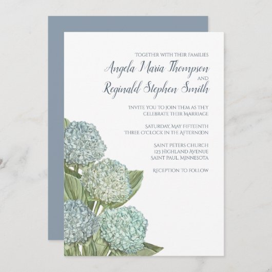 Invitation Dusty Blue Mariage Moderne Hydrangea Simple (Devant / Derrière)