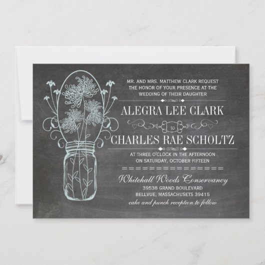 Invitation Dusty Blue Mason Jar Chalkboard Mariage (Devant)