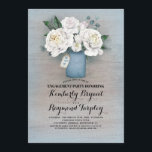 Invitation Dusty Blue Mason Jar Rustic Engagement<br><div class="desc">Bocal de mason bleu peint et fleurs blanches rustique campagnard invitation</div>