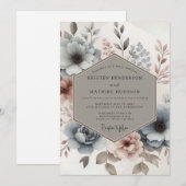 Invitation Dusty Blue Mauve Bloom Wedding (Devant / Derrière)