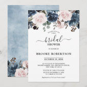 Invitation Dusty Blue Mauve Rose ardoise Fête des mariées flo (Devant / Derrière)