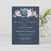 Invitation Dusty Blue Mauve Rose rose ardoise Florale Mariage (Debout devant)