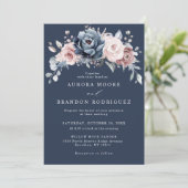 Invitation Dusty Blue Mauve Rose rose ardoise Mariage floral (Debout devant)