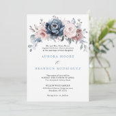 Invitation Dusty Blue Mauve Rose rose ardoise Mariage floral (Debout devant)