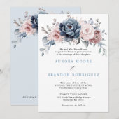 Invitation Dusty Blue Mauve Rose rose ardoise Mariage floral (Devant / Derrière)