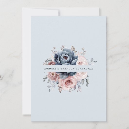 Invitation Dusty Blue Mauve Rose rose ardoise Mariage floral (Dos)