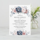 Invitation Dusty Blue Mauve Rose rose ardoise Mariage floral (Debout devant)