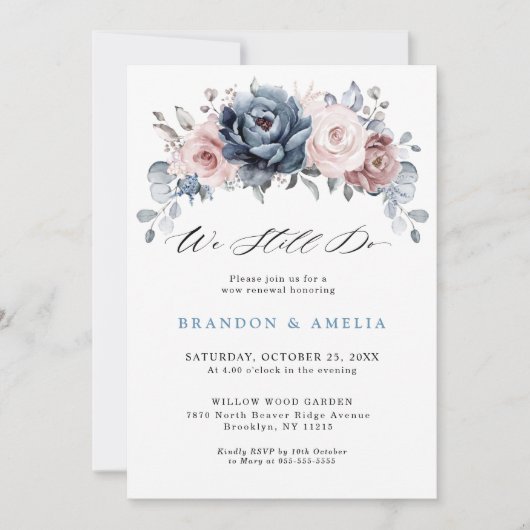 Invitation Dusty Blue Mauve Rose rose Flore d'ardoise Nous so (Devant)