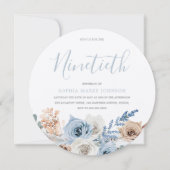 Invitation Dusty Blue Metallic Argent Boho 90e anniversaire (Devant)