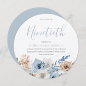 Invitation Dusty Blue Metallic Argent Boho 90e anniversaire (Devant / Derrière)