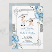 Invitation Dusty Blue Mexicain frères garçons Baptême Anniver (Devant / Derrière)