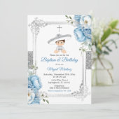 Invitation Dusty Blue Mexicain garçon Baptême & Argent d'anni (Debout devant)