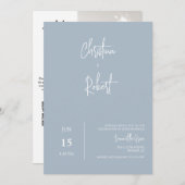 Invitation Dusty Blue Minimal Boho Mariage photo QR Code RSVP (Devant / Derrière)