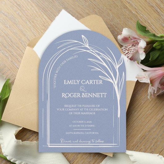 Invitation Dusty Blue Minimalist Arch Botanical Wedding