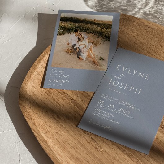 Invitation Dusty Blue Minimalist Boho Neutral Mariage photo