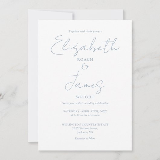 Invitation Dusty Blue Minimalist Élégant Mariage de script (Devant)