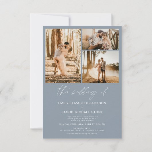Invitation Dusty Blue Minimalist Élégant Mariage photo (Dos)