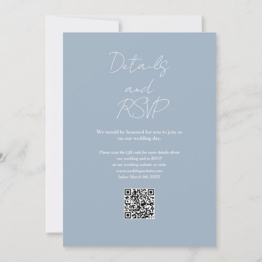 Invitation Dusty Blue Minimalist Elegant QR Code Mariage (Dos)