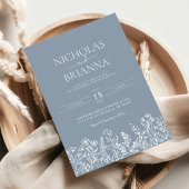 Invitation Dusty Blue Minimalist Fleur sauvage photo Mariage