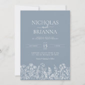 Invitation Dusty Blue Minimalist Fleur sauvage photo Mariage (Devant)