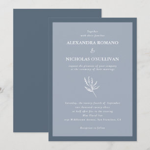 Invitation Dusty Blue Minimalist Floral Mariage