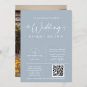 Invitation Dusty Blue Minimalist Mariage Arch QR Code Photo (Devant / Derrière)