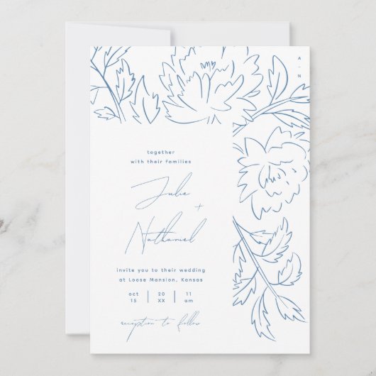 Invitation Dusty Blue Minimalist Mariage botanique (Devant)