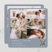 Invitation Dusty Blue Minimalist Photo Code QR Mariage (Devant / Derrière)