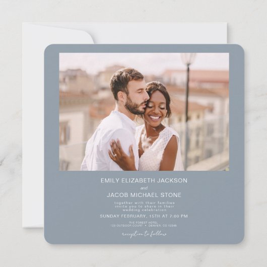 Invitation Dusty Blue Minimalist Photo Code QR Mariage (Dos)