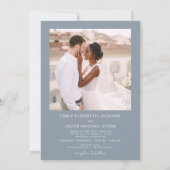 Invitation Dusty Blue Minimalist Photo QR code Mariage blanc (Dos)