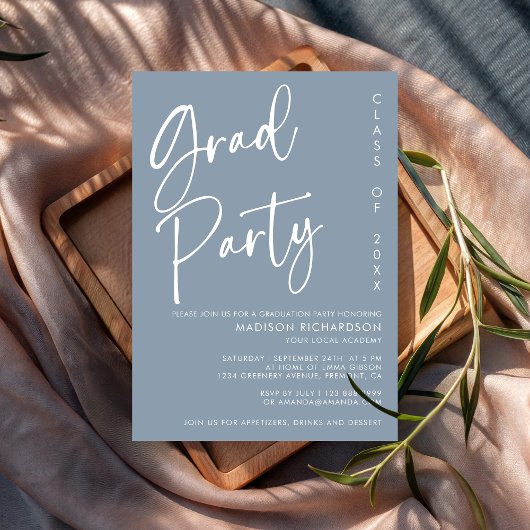 Invitation Dusty Blue Minimalist Script Graduation Party