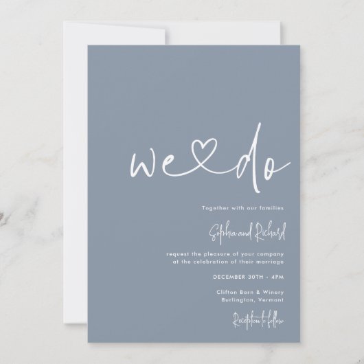 Invitation Dusty Blue Minimalist Script Mariage moderne (Devant)