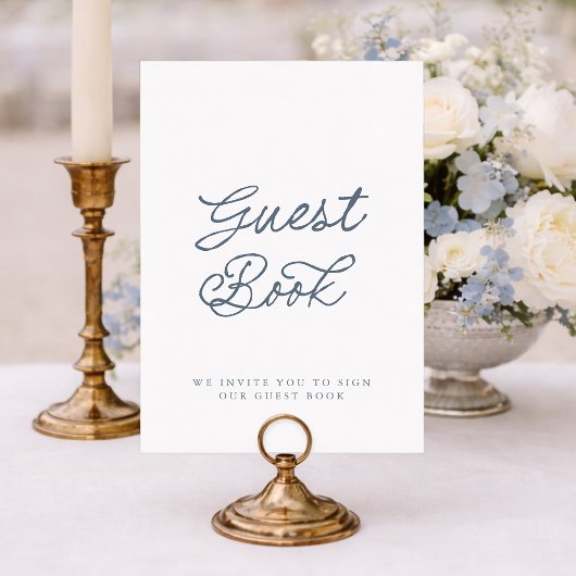 Invitation Dusty Blue Minimalist Wedding Guest Book Sign