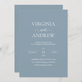 Invitation Dusty Blue Minimalist Wedding Monogram (Devant / Derrière)
