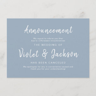 Invitation Dusty Blue minimaliste script annulation mariage