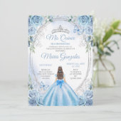Invitation Dusty Blue Mis Quince Silver Floral Quinceañera (Debout devant)