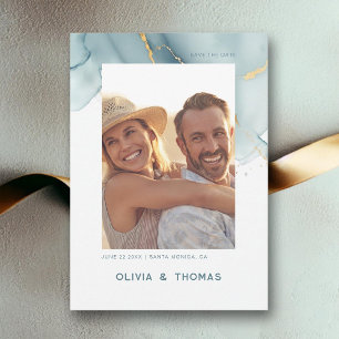 Invitation Dusty Blue Modern Beach Mariage Photo Enregistrer