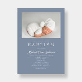 Invitation Dusty Blue Modern Boy Photo Baptême