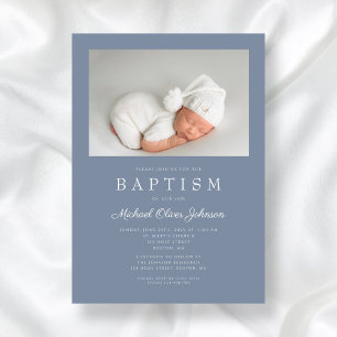 Invitation Dusty Blue Modern Boy Photo Baptême