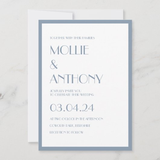 Invitation Dusty Blue Modern Deco Mariage (Devant)