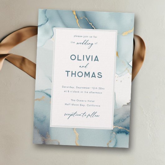 Invitation Dusty Blue Modern Frame Elégant Turquoise Plage Ma