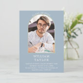 Invitation Dusty Blue Modern Gold Arch Photo Party (Debout devant)