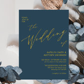 Invitation Dusty Blue Modern Gold Script Tout en un Mariage